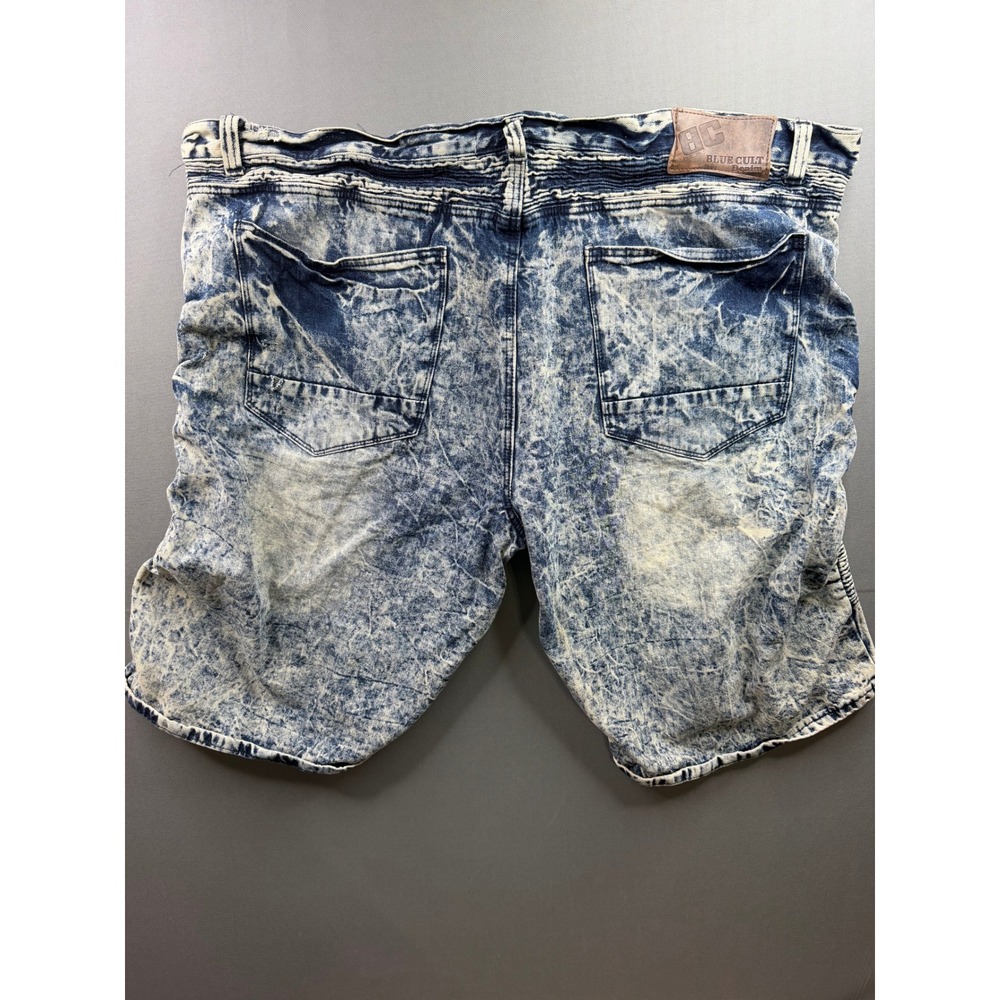 Blue Cult Denim‎ Shorts Mens Blue Acid Wash Moto Ribbed 50